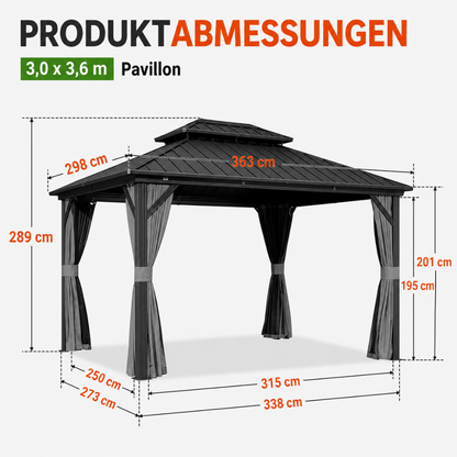 Gazebo – Pavillon aus Edelstahl mit doppelter Dachbelüftung | 12' x 16'