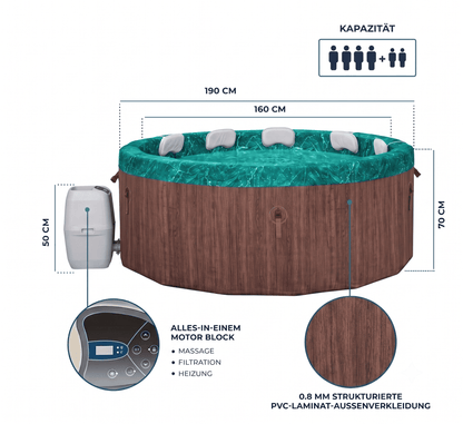 Aufblasbarer Whirlpool 7 Personen – Holzoptik, beheizt