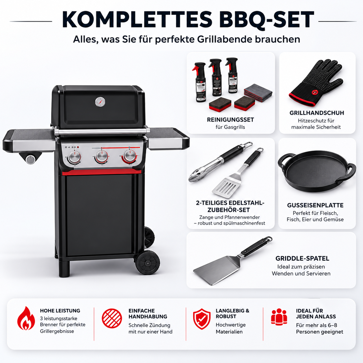 Gasgrill Flame Pro G-435 mit 5 Brennern und Seitenkocher