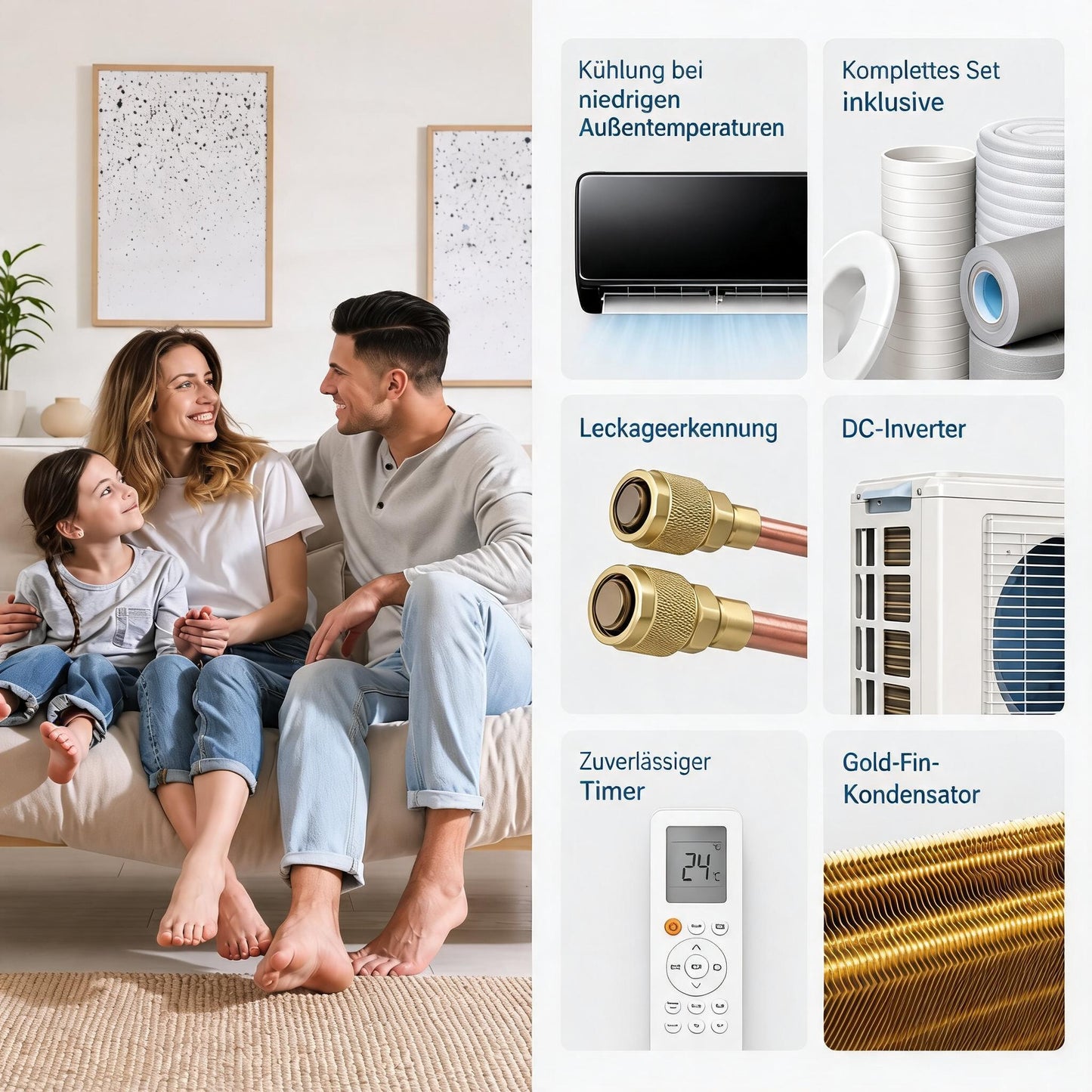 Split-Klimaanlage Inverter 2,5 Tonnen mit Wi-Fi (schwarz)