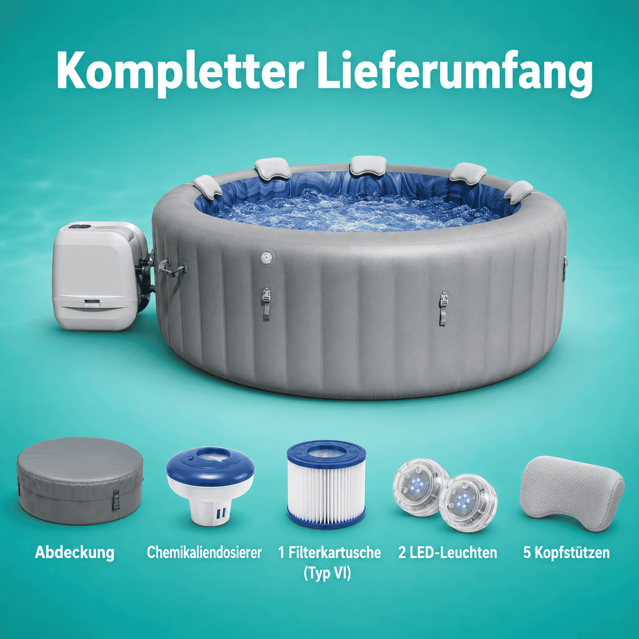 Aufblasbarer Whirlpool für 7 Personen mit Massagedüsen