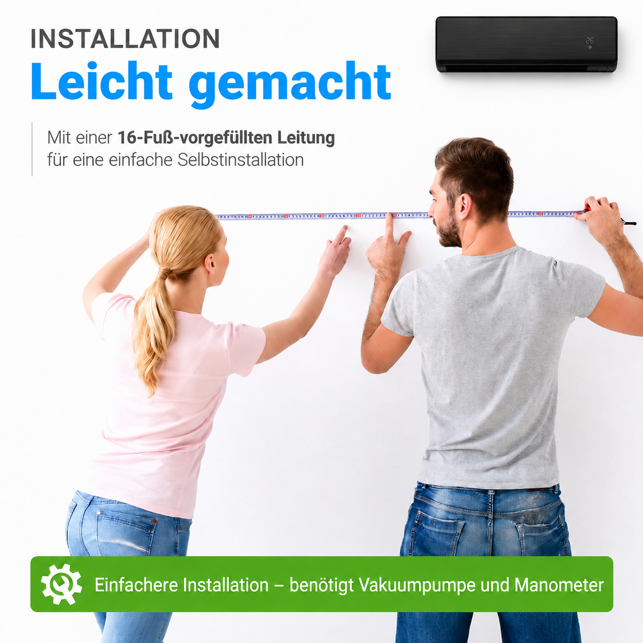 Split-Klimaanlage Inverter 2,5 Tonnen mit Wi-Fi (schwarz)