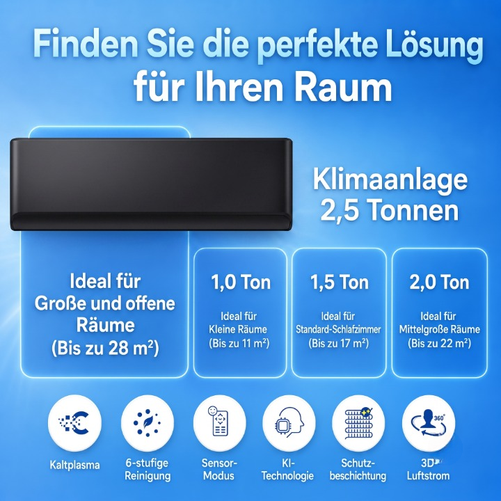 Split-Klimaanlage Inverter 2,5 Tonnen mit Wi-Fi (schwarz)