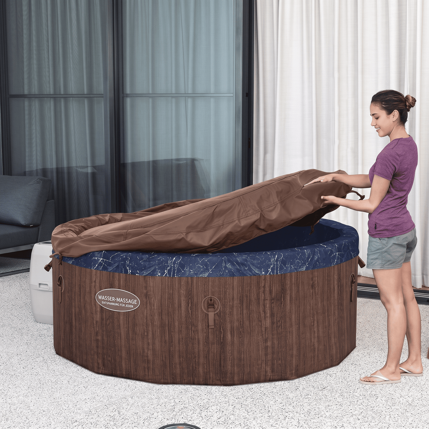 Aufblasbarer Whirlpool 7 Personen – Holzoptik, beheizt