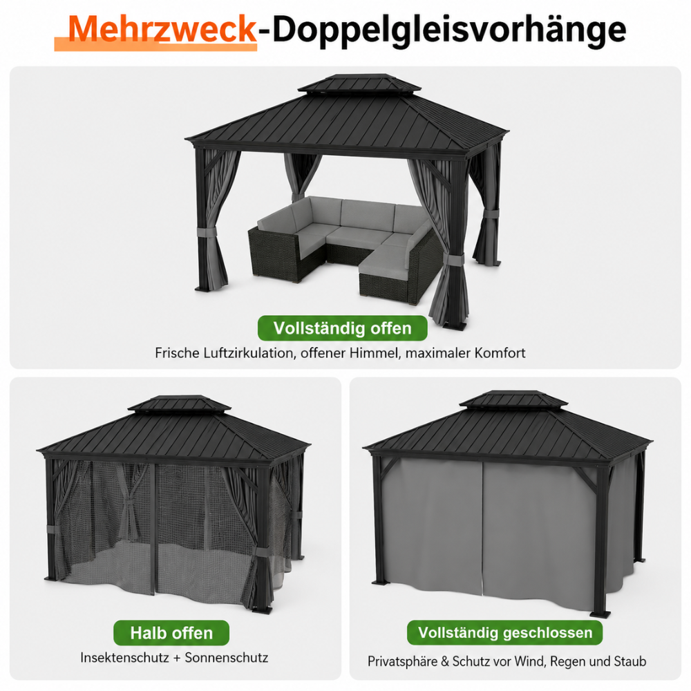 Gazebo – Pavillon aus Edelstahl mit doppelter Dachbelüftung | 12' x 16'